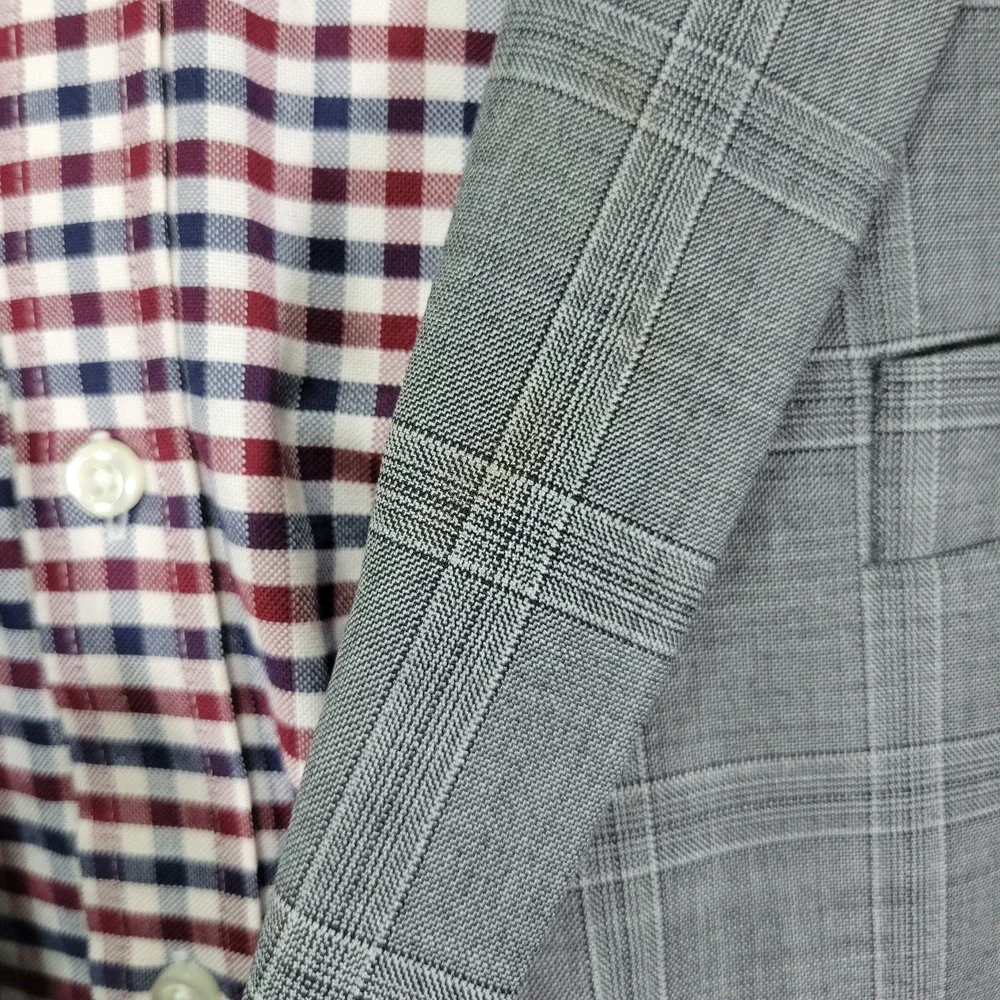 Stafford Men's Sport Coat‎ Blazer Two Button Gray Plaid Wool Blend Classic 50R